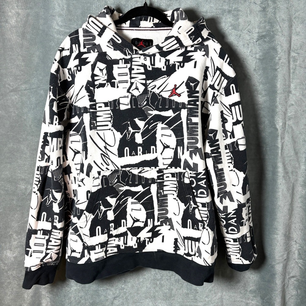 Nike Air Jordan Jumpman Essentials All Over Print Fleece Hoodie Mens Black    XL